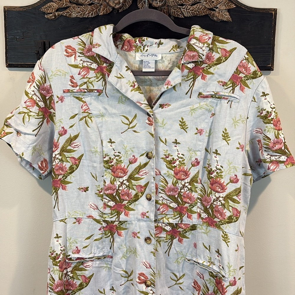 Vintage Lanz of Salzburg Linen Floral Button Down Maxi Dress Size 14 - Picture 3 of 13